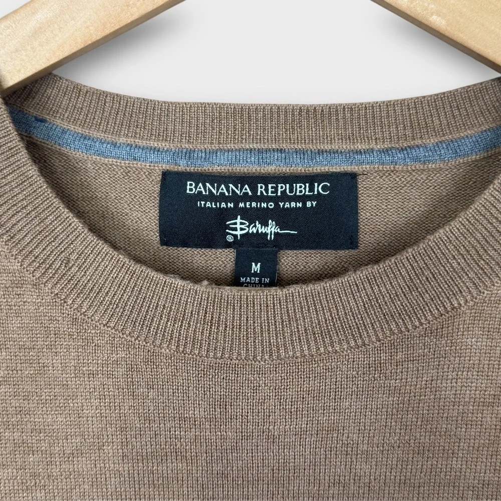 Banana Republic Mens Merino Wool Sweater M Taupe Brown Baruffa Italian Yarn Knit